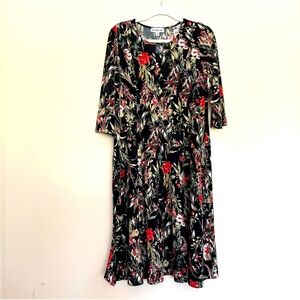 Southern Lady Dark Floral Long Sleeve Cocktail Midi Dress